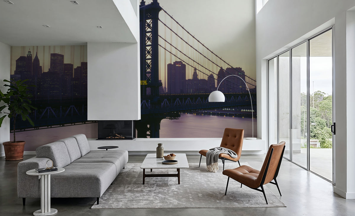 Golden Hour Brooklyn Bridge Reflections Mural Wallpaper - room preview 05