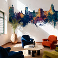 Madison Wisconsin Skyline Blue & Bronze Mural Wallpaper - room preview 05
