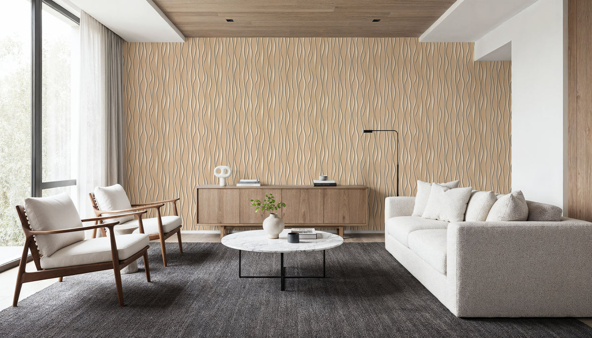 Swaying Lines, Warm Beige Mural Wallpaper - room preview 05