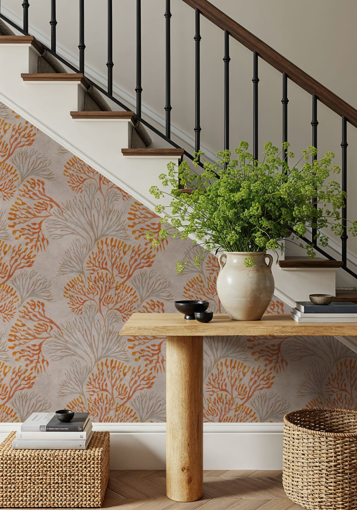 Subtle Seaweed, Orange Mural Wallpaper - room preview 05