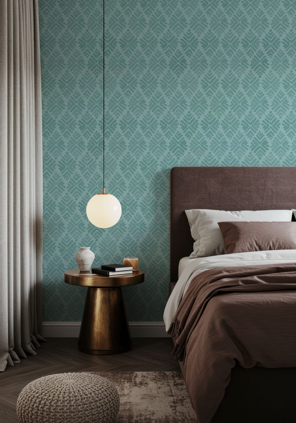 Bohemian Leaves Blue Mural Wallpaper - room preview 05