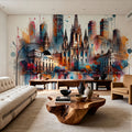 Watercolor Skyline Barcelona II Mural Wallpaper - room preview 05