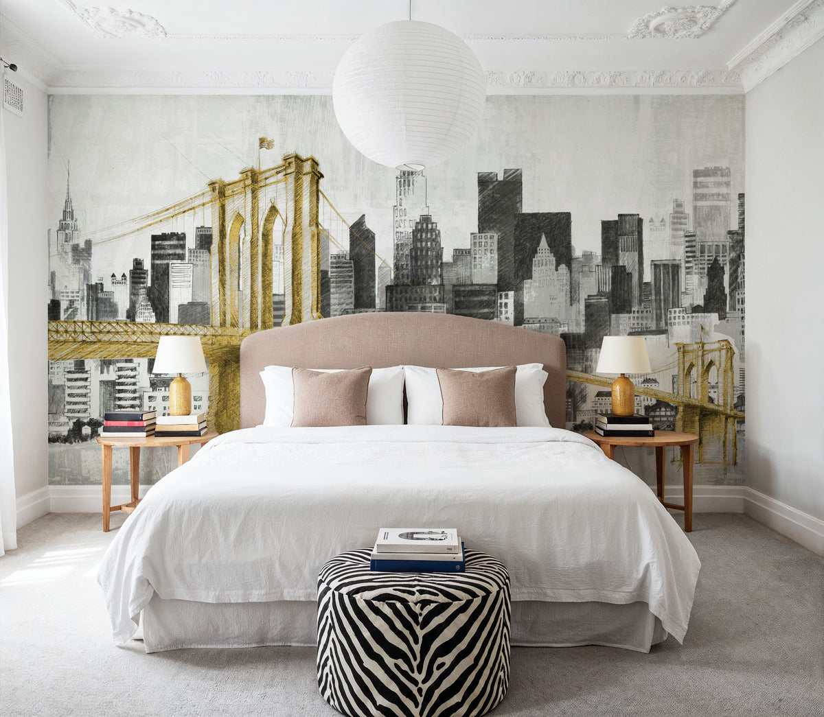 New York Skyline I Yellow Bridge No Words Mural Wallpaper - room preview 05