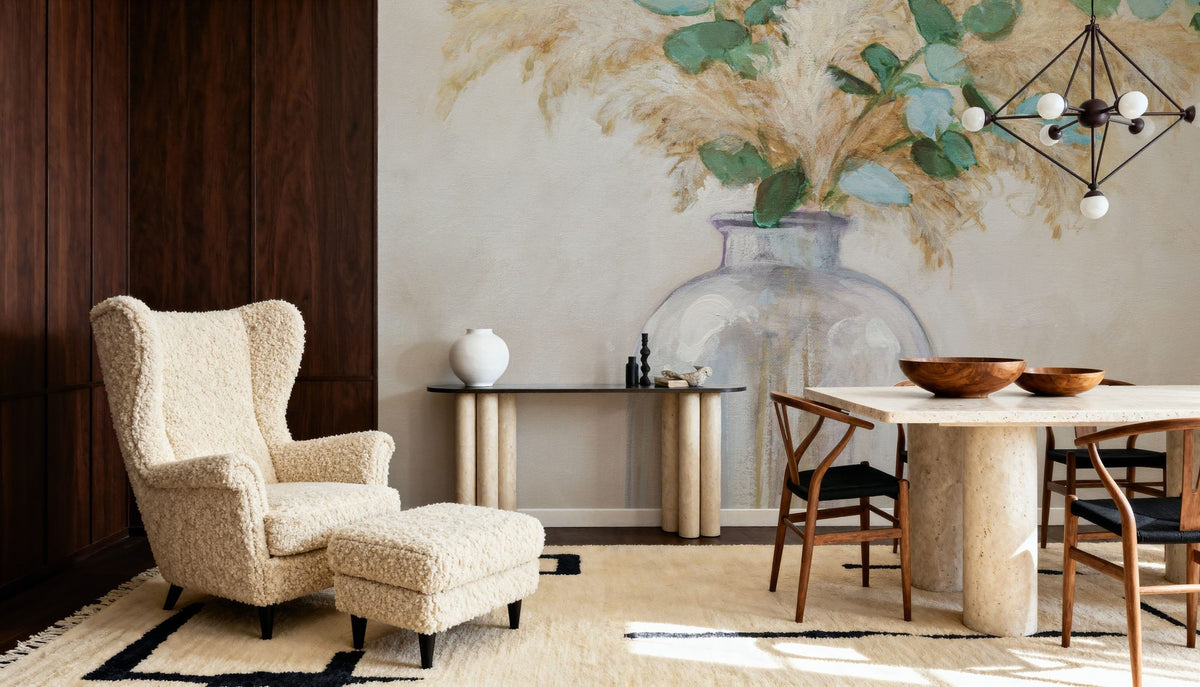 Pampas and Eucalyptus Bouquet Mural Wallpaper - room preview 05