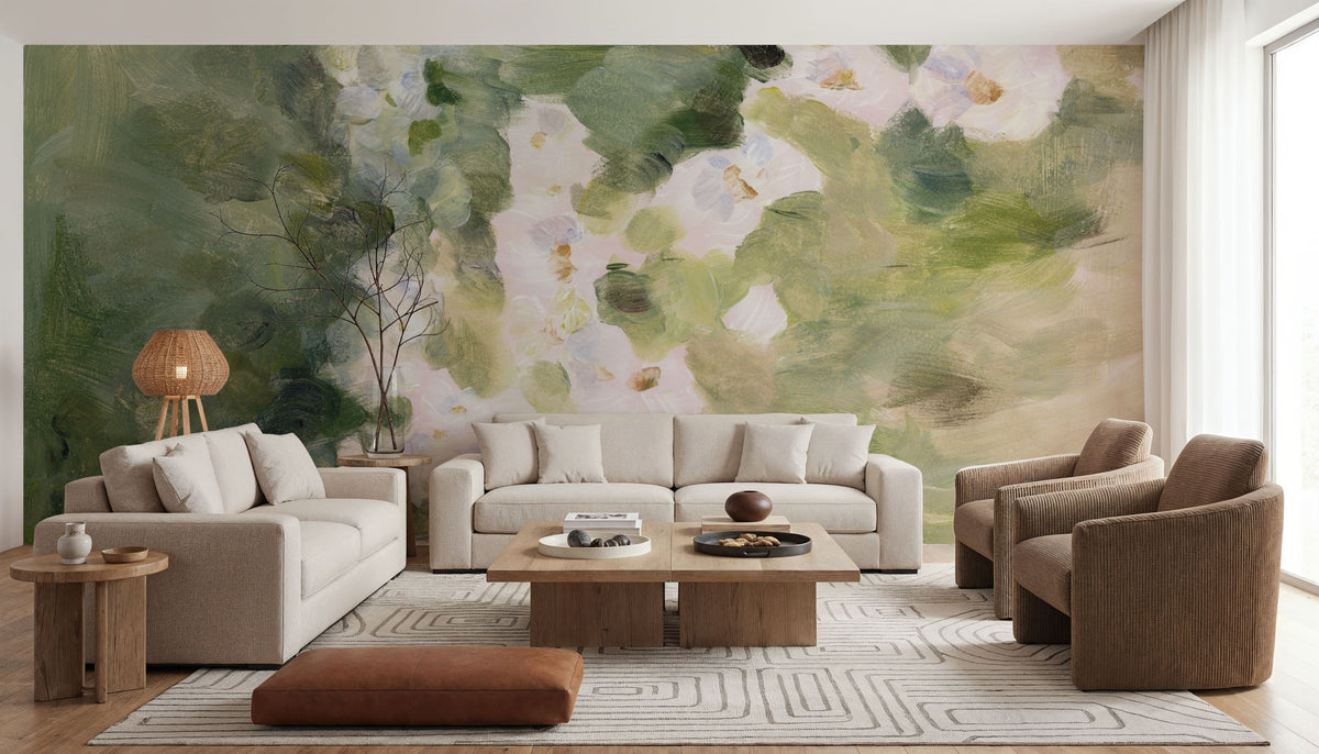 Midsummer Meadow White Mural Wallpaper - room preview 05