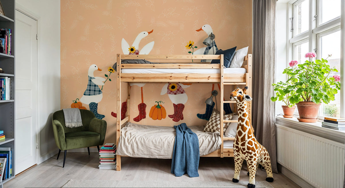 Ducks in the Pumpkin Patch I Mural Wallpaper - room preview 05