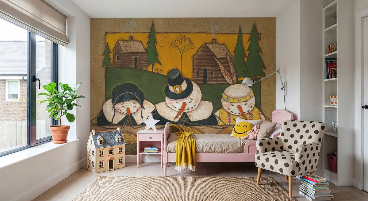 Seasonal Snowman XI Mural Wallpaper - room preview 05