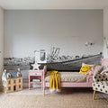 Fishing Boat Rest BW Mural Wallpaper - room preview 05