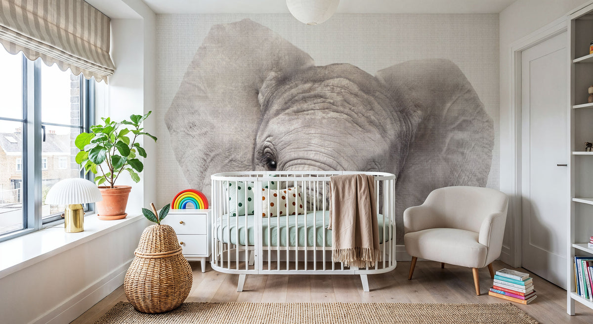 Peekaboo Baby Elephant Mural Wallpaper - room preview 05