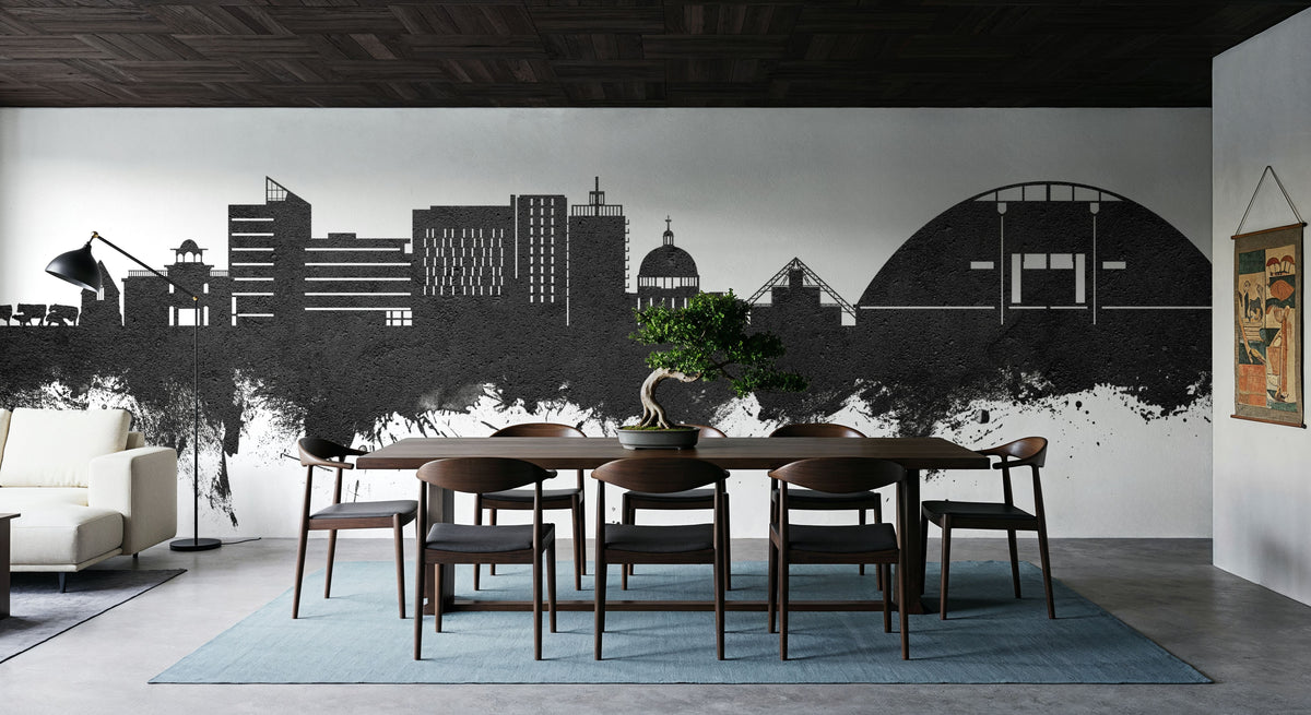 Milton Keynes England Skyline Black & White Mural Wallpaper - room preview 05