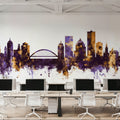 Rochester New York Skyline Purple & Gold Mural Wallpaper - room preview 05