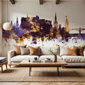 Edinburgh Scotland Skyline Purple & Gold Mural Wallpaper - room preview 05