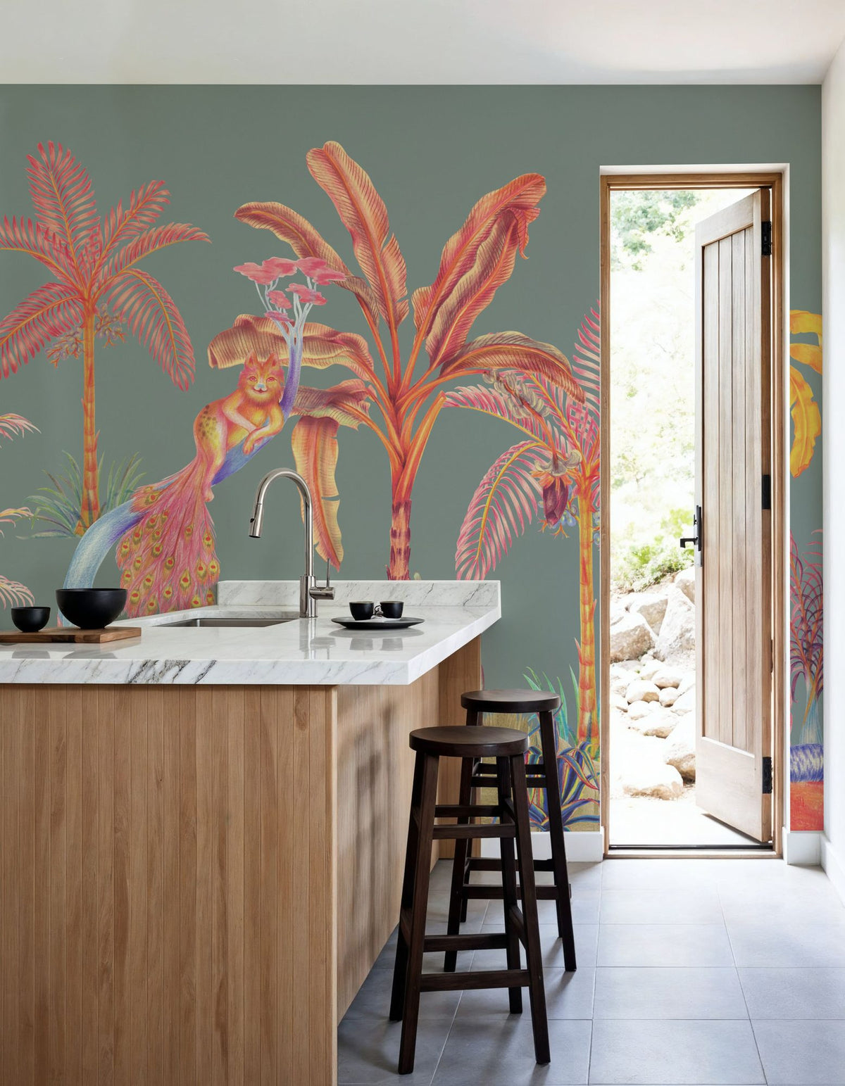 Colorful Jungle, Seafoam Mural Wallpaper - room preview 05