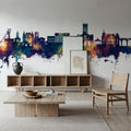Saint-Étienne France Skyline Blue & Bronze Mural Wallpaper - room preview 05