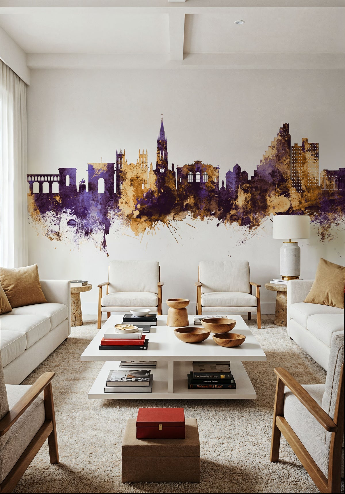 Montpellier Skyline Purple & Gold Mural Wallpaper - room preview 05