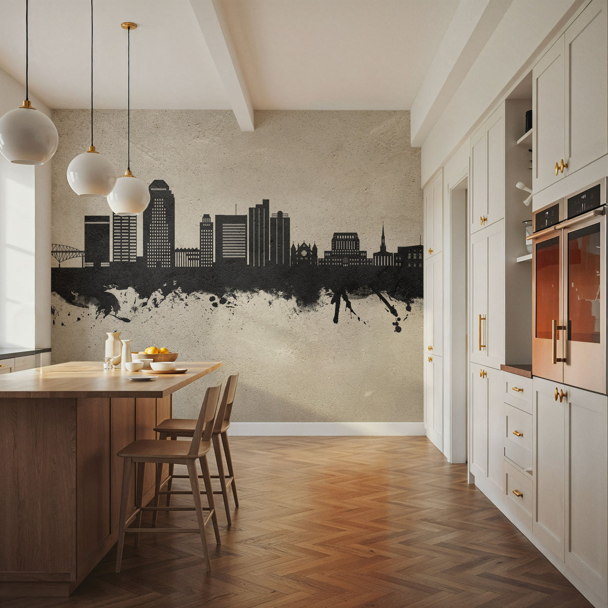 Shreveport Louisiana Skyline Concrete Mural Wallpaper - room preview 05