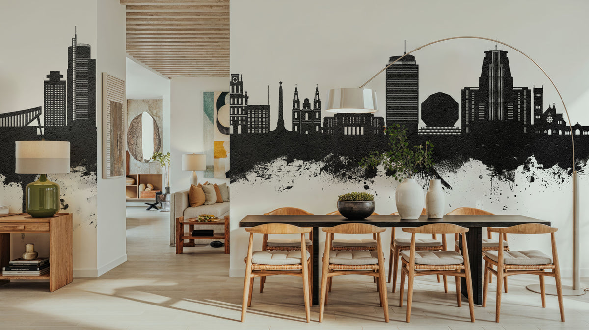Minsk Belarus Skyline Black & White Mural Wallpaper - room preview 05