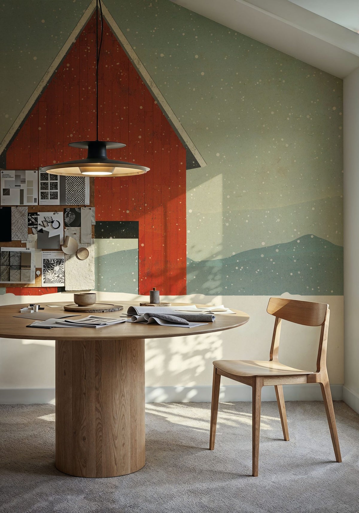 Red Barn Winter Mural Wallpaper - room preview 05