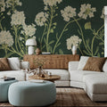 Vintage Flowers on Green Mural Wallpaper - room preview 05