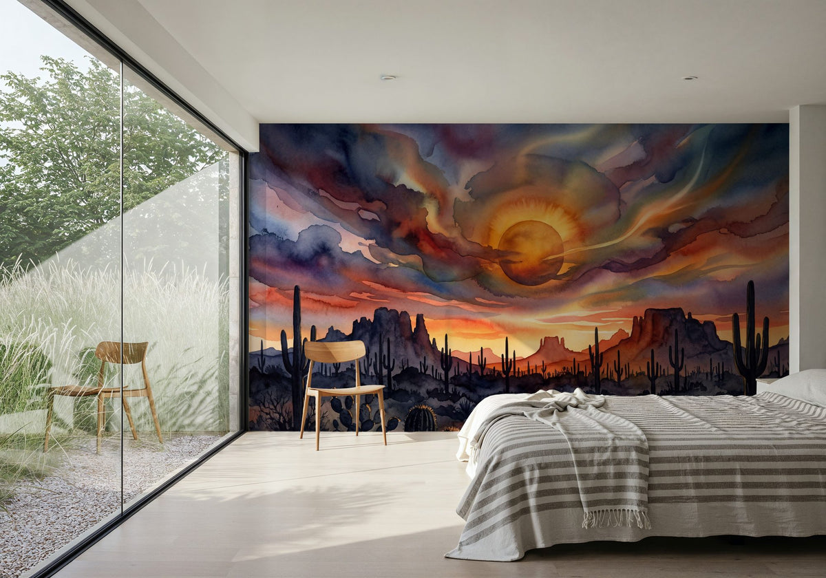 Arizona Landscape - Sunset Landscape Series Mural Wallpaper - Red Tone - room preview 05