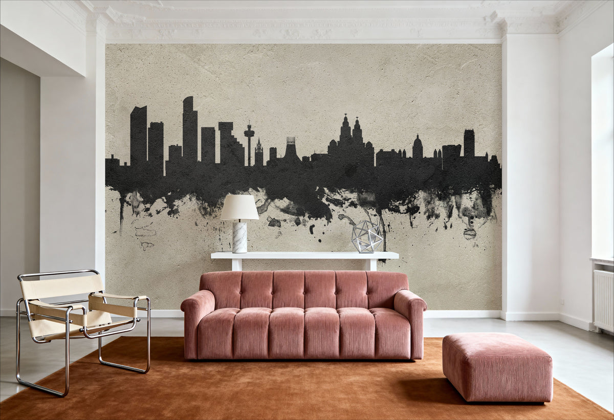 Liverpool England Skyline Concrete Mural Wallpaper - room preview 05