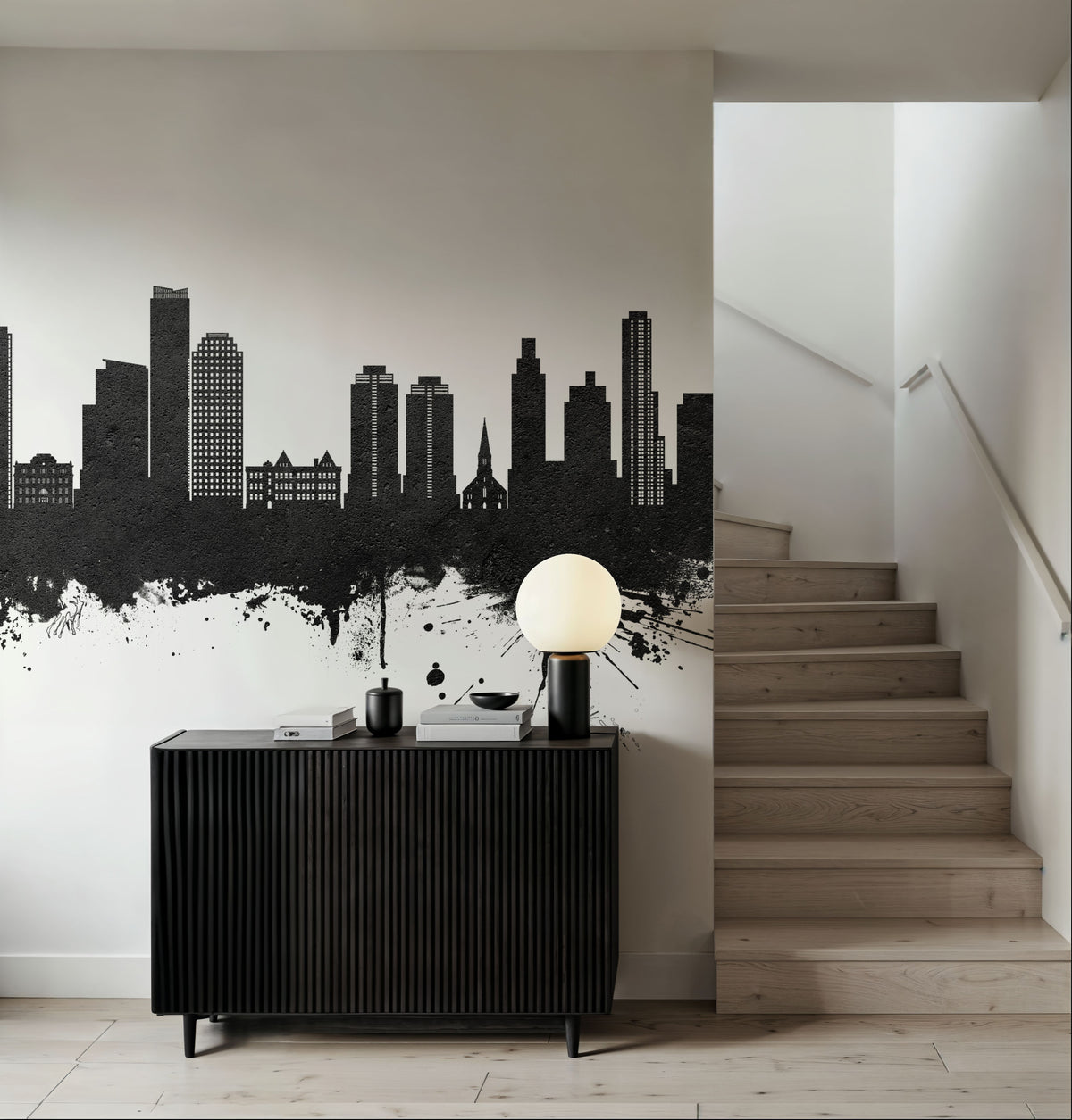 Queens New York Skyline Black & White Mural Wallpaper - room preview 05