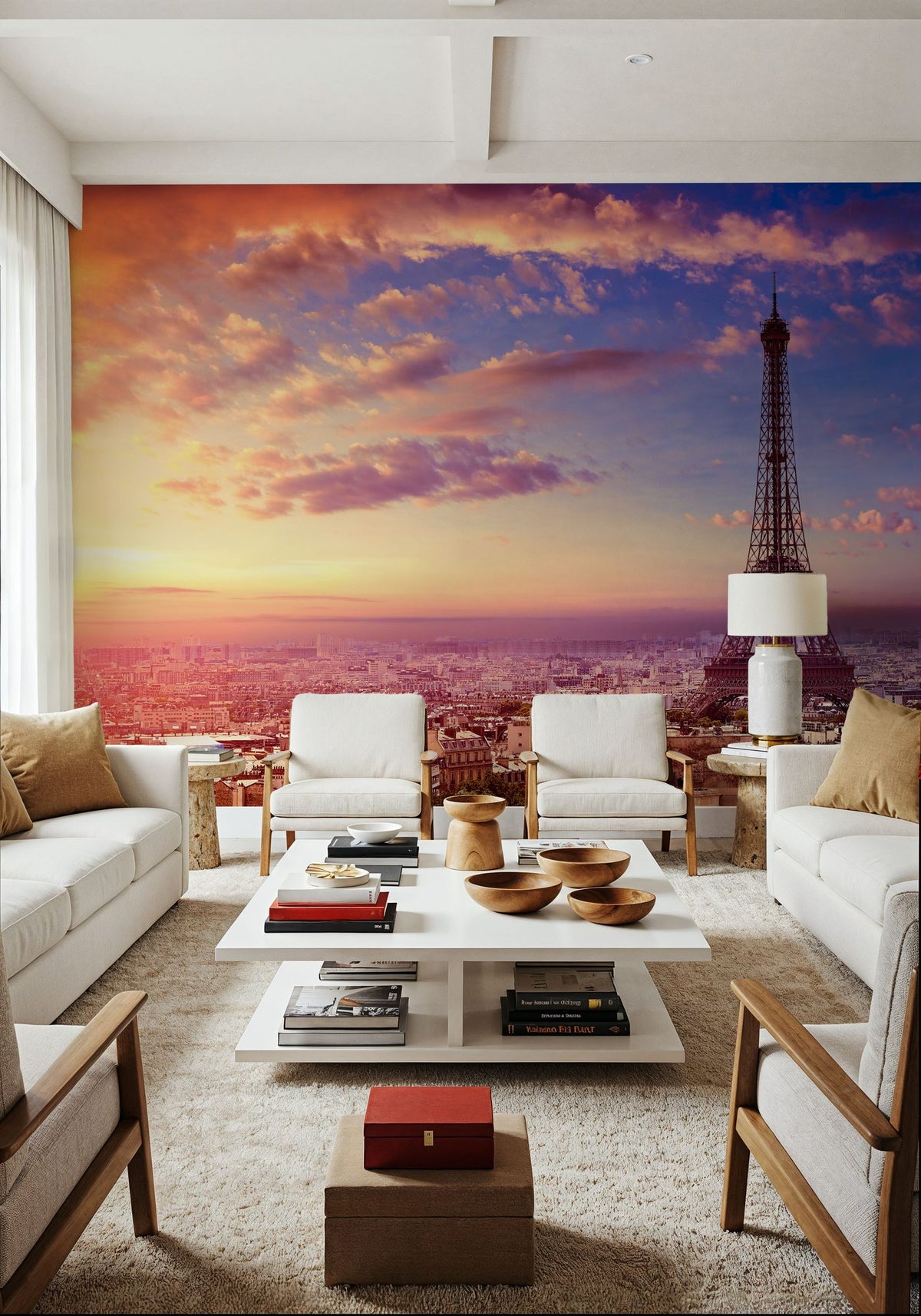 Eiffel Tower Pink Sky Mural Wallpaper - room preview 05