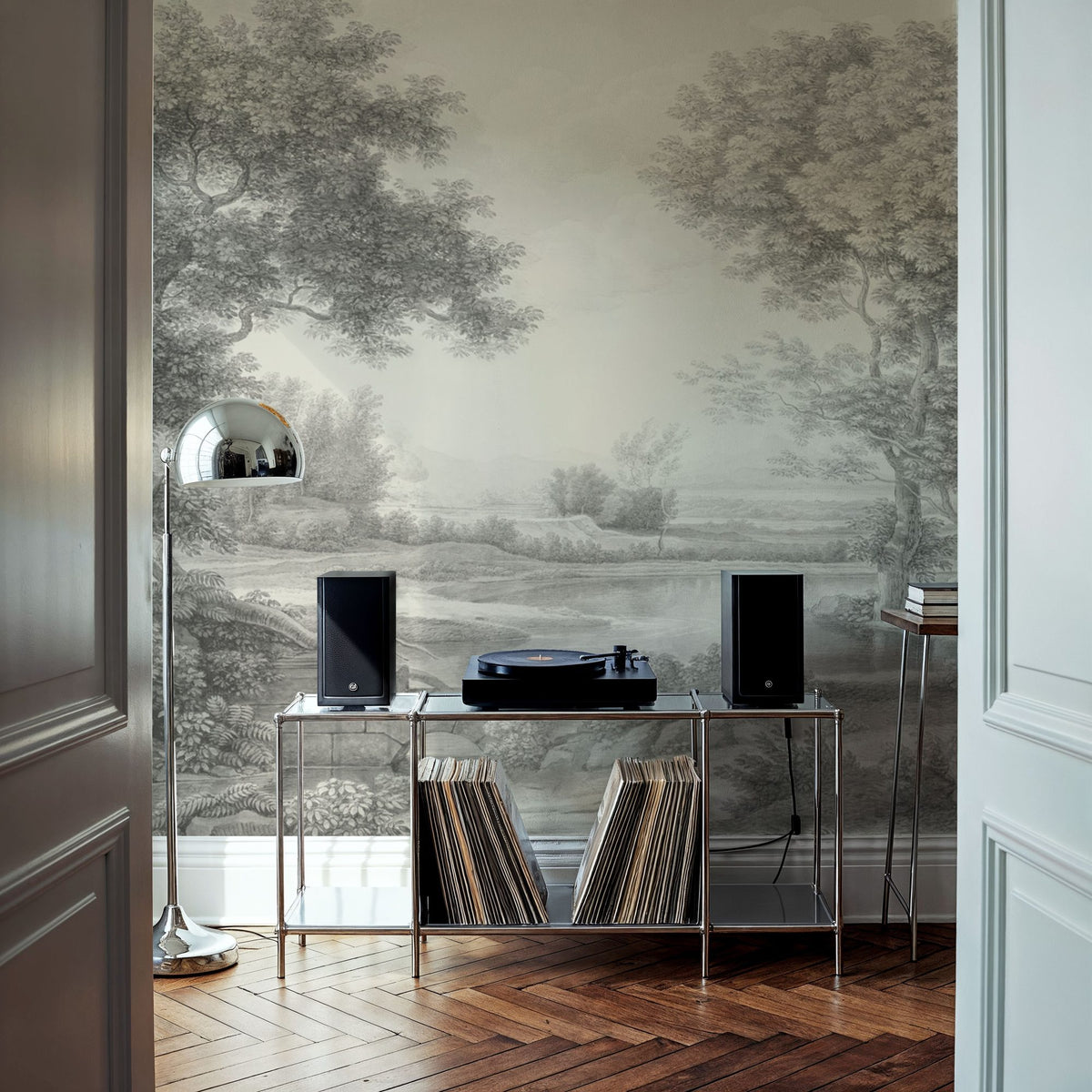 Riverbank Oak Landscape, Argent Mural Wallpaper - room preview 05