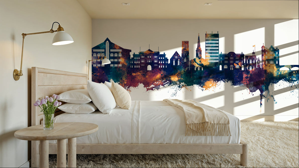 Maidstone England Skyline Blue & Bronze Mural Wallpaper - room preview 05