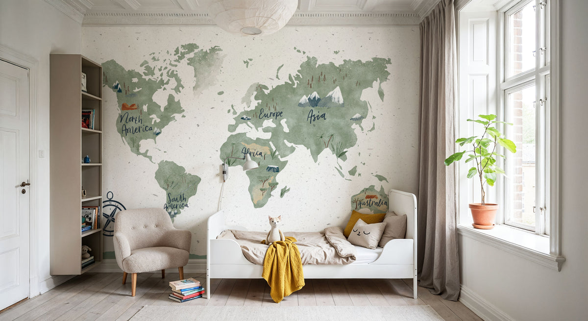 Scandi Map White Mural Wallpaper - room preview 05