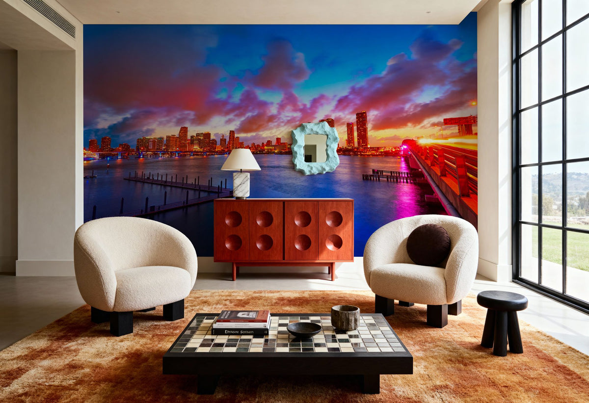 Miami Downtown Sunset Mural Wallpaper - room preview 05