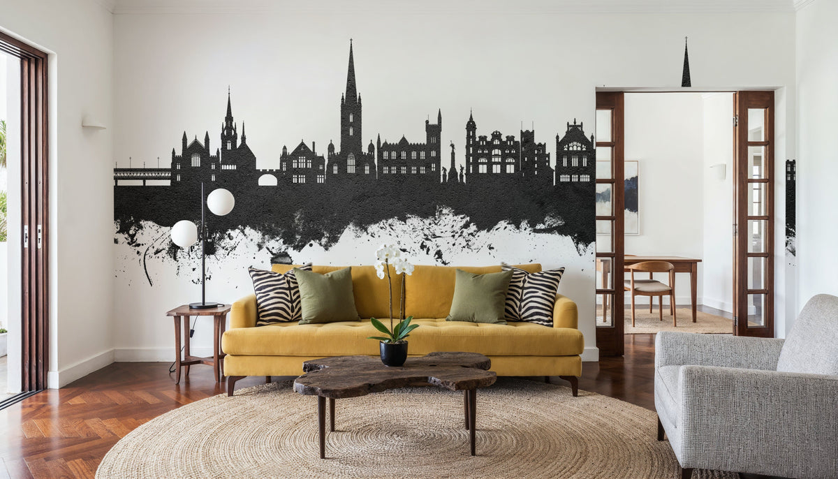 Derry Northern Ireland Skyline Black & White Mural Wallpaper - room preview 05