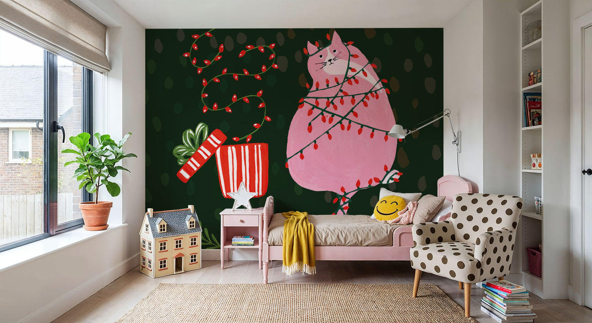 Mischief Kitty Christmas III Mural Wallpaper - room preview 05