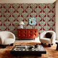 Cardinals & Winterberries, Green Mural Wallpaper - room preview 05