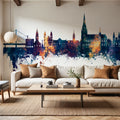 Linz Austria Skyline Blue & Bronze Mural Wallpaper - room preview 05