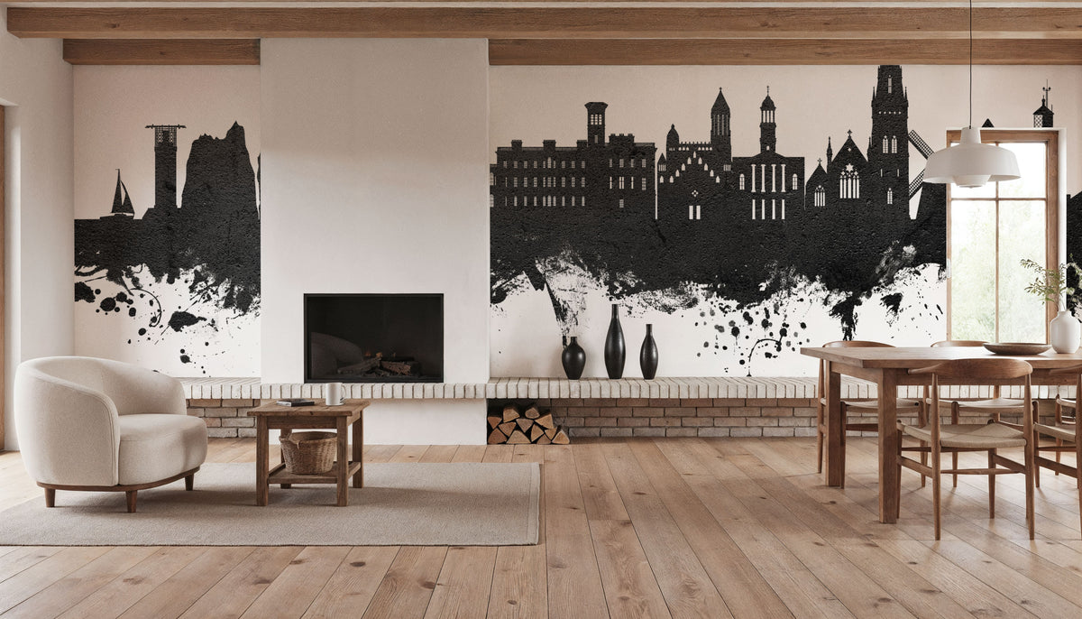 Isle of Wight England Skyline Black & White Mural Wallpaper - room preview 05