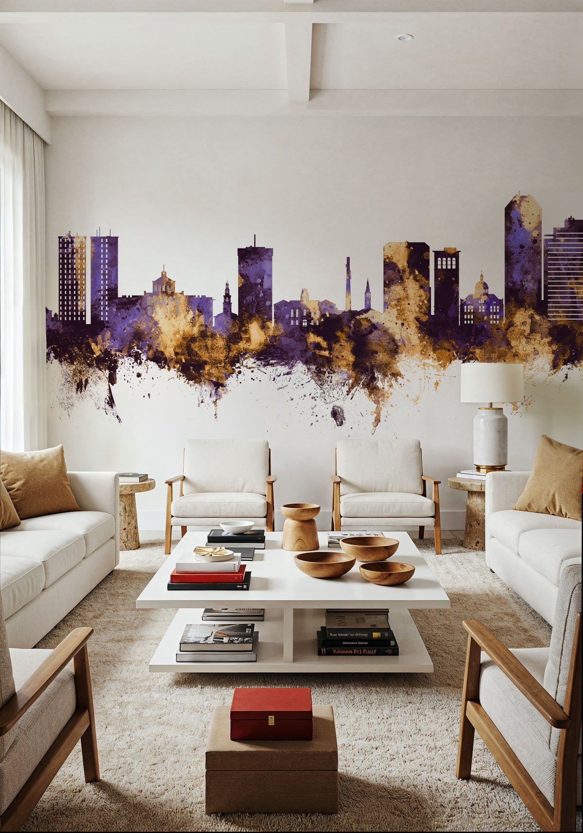 Lexington Kentucky Skyline Purple & Gold Mural Wallpaper - room preview 05