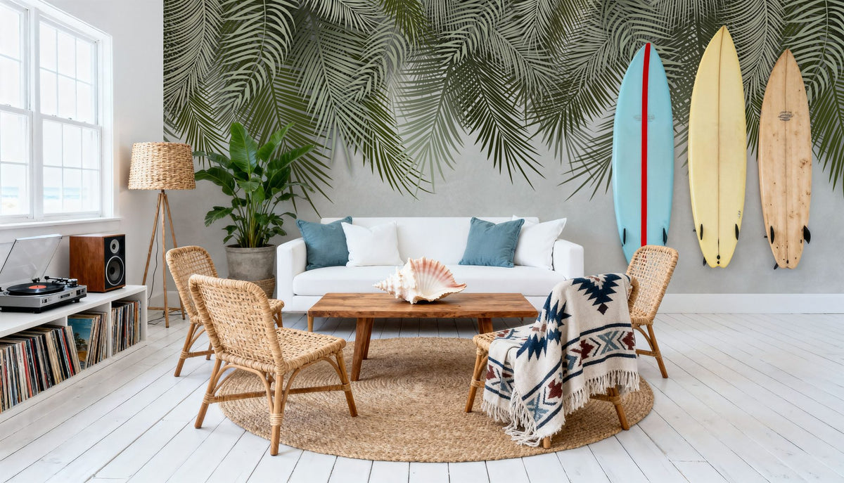 Palms Around Us Mural Wallpaper - Neutral Tone - room preview 05