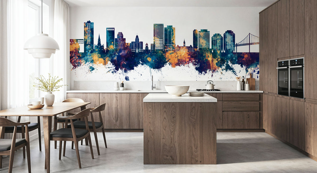 Halifax Canada Skyline Blue & Bronze Mural Wallpaper - room preview 05