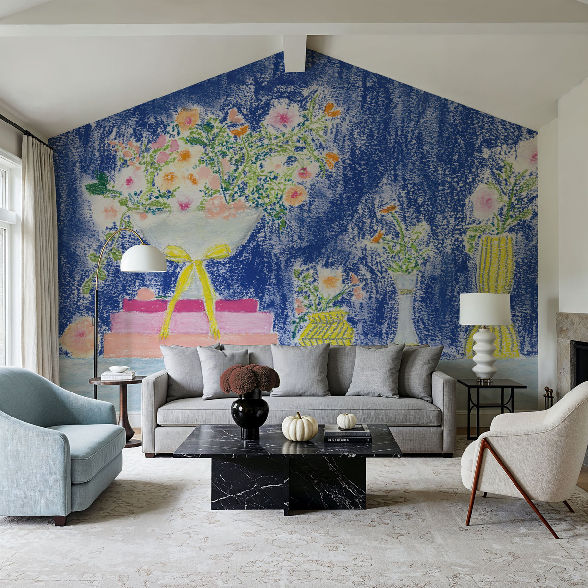 Flower Vases and Books Mural Wallpaper - room preview 05