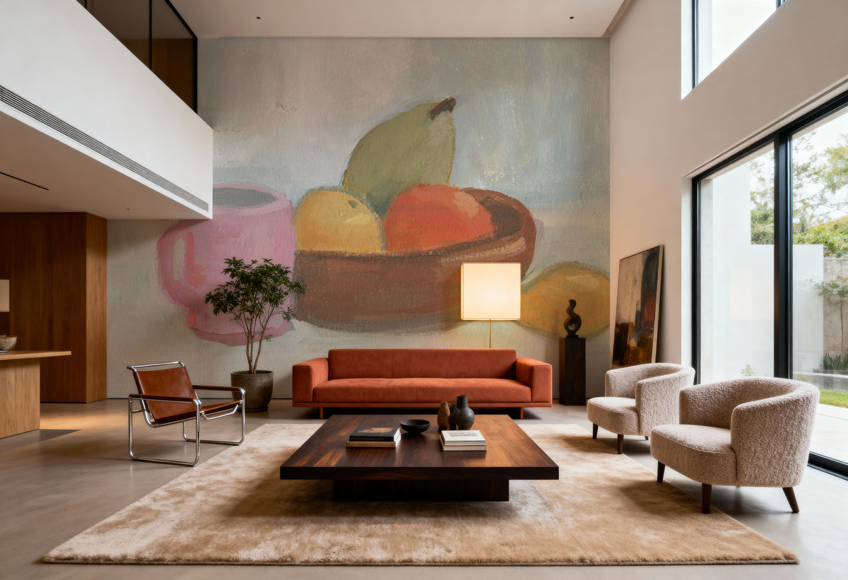 Pink Cup with Wooden Bowl Mural Wallpaper - room preview 05