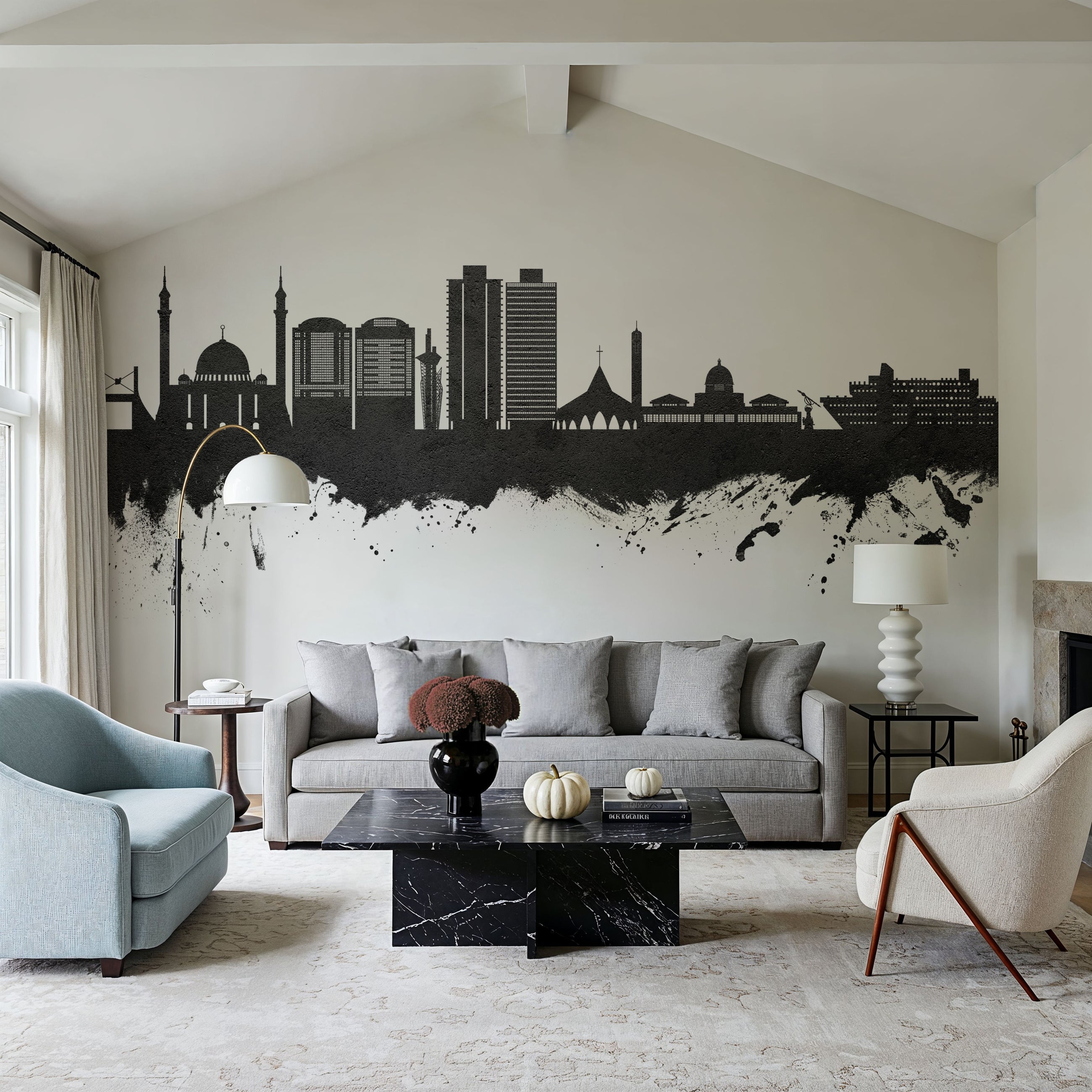 Abuja Nigeria Skyline Black & White Mural Wallpaper