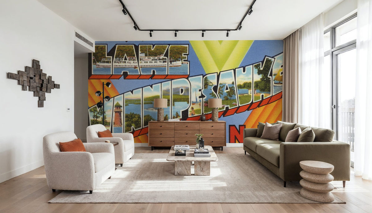 Greetings From Lake Winnipesaukee Mural Wallpaper - room preview 05