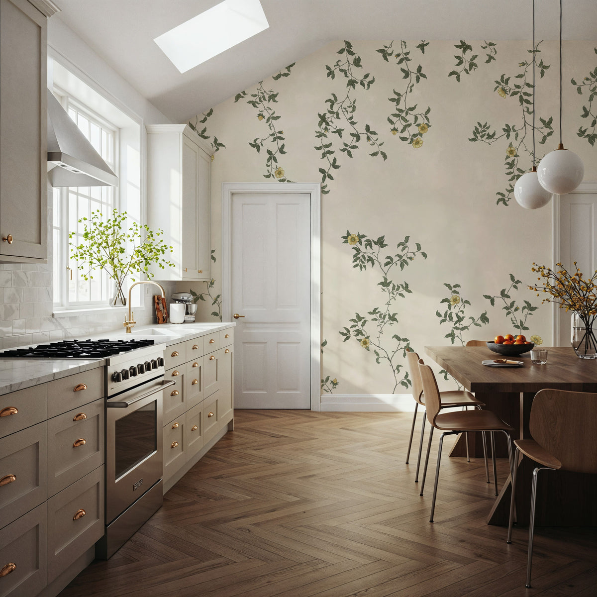 Rambling Rose, Mustard on Cream Mural Wallpaper - room preview 05