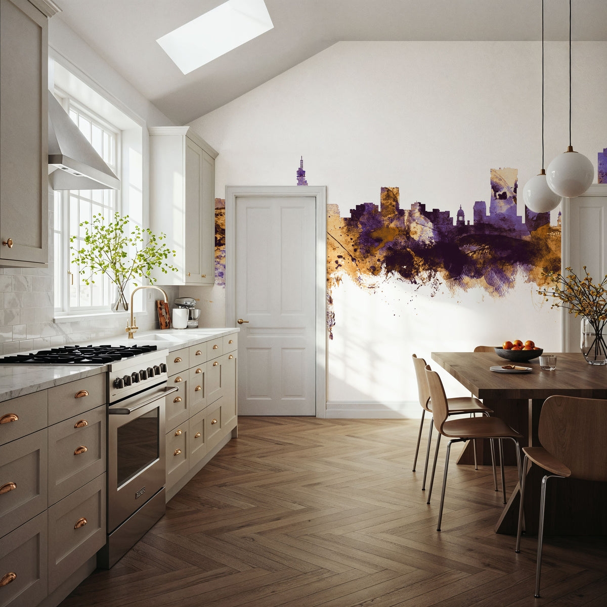 Pretoria South Africa Skyline Purple & Gold Mural Wallpaper - room preview 05
