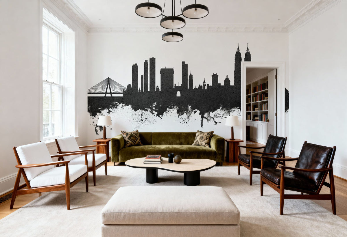 Mumbai Skyline India Bombay Black & White Mural Wallpaper - room preview 05