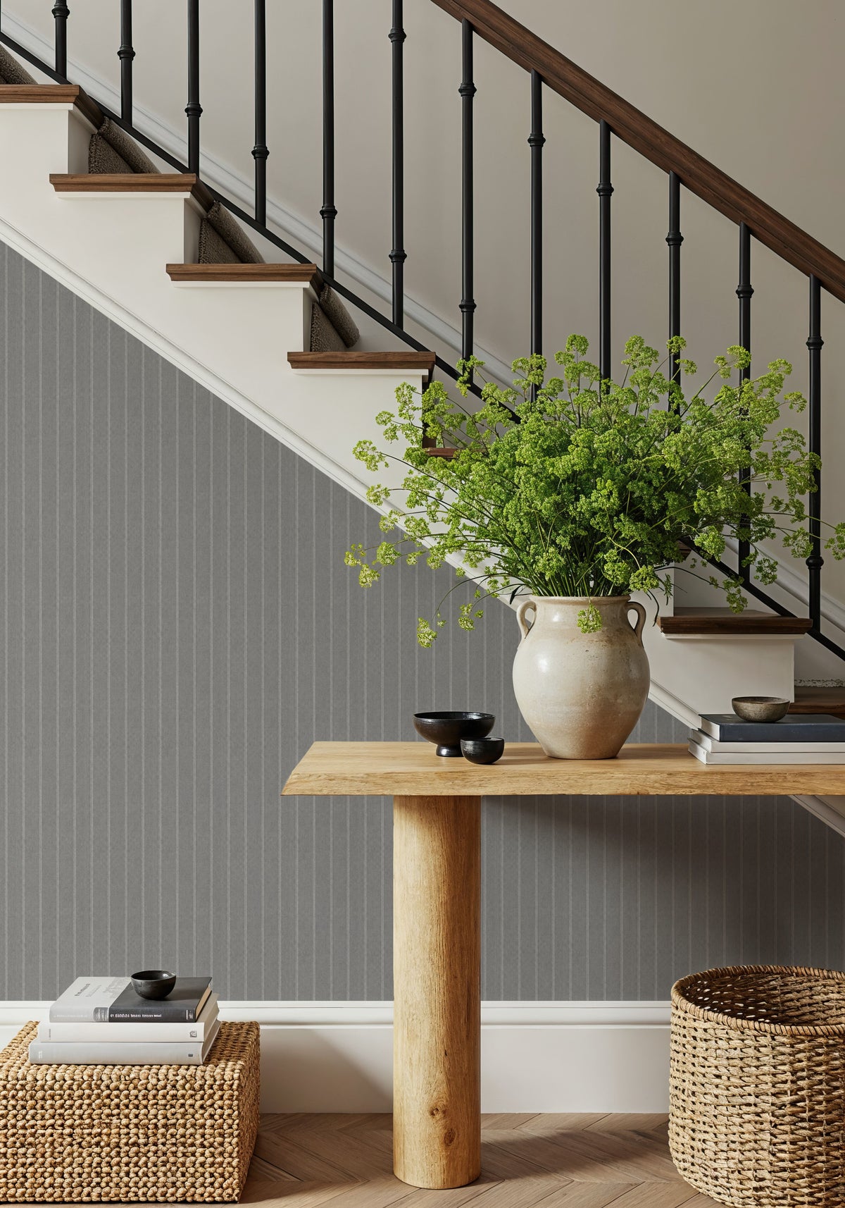 Tailor's Pin Stripe, Pewter Mural Wallpaper - room preview 05