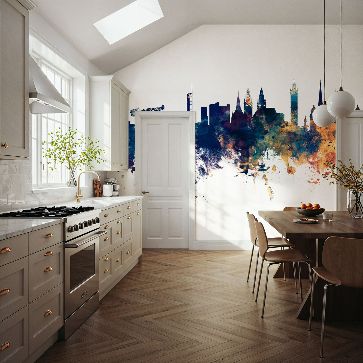 Glasgow Scotland Skyline Blue & Bronze Mural Wallpaper - room preview 05