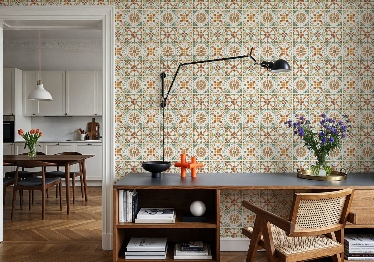 Autumn Tiles White Mural Wallpaper - room preview 05