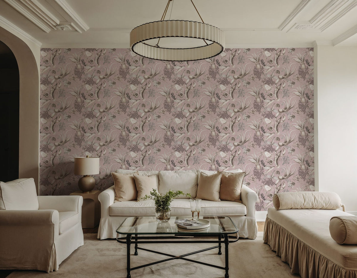 Ocean Miracles, Dusty Pink Mural Wallpaper - room preview 05